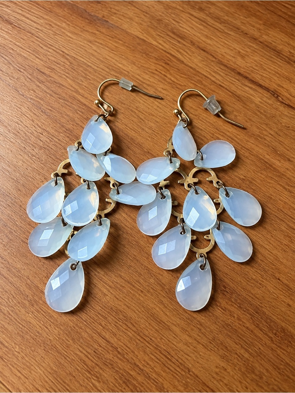 Pale Blue Opalescent Chandelier Drop Earrings